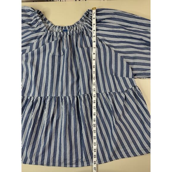 Old Navy Puff Sleeve Milkmaid Baby Doll Top 2X Plus Blue White Nautical Stripe - Picture 9 of 15